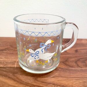 Vintage 1987 Anchor Hocking Blue Ribbon Geese Glass Coffee Mug
